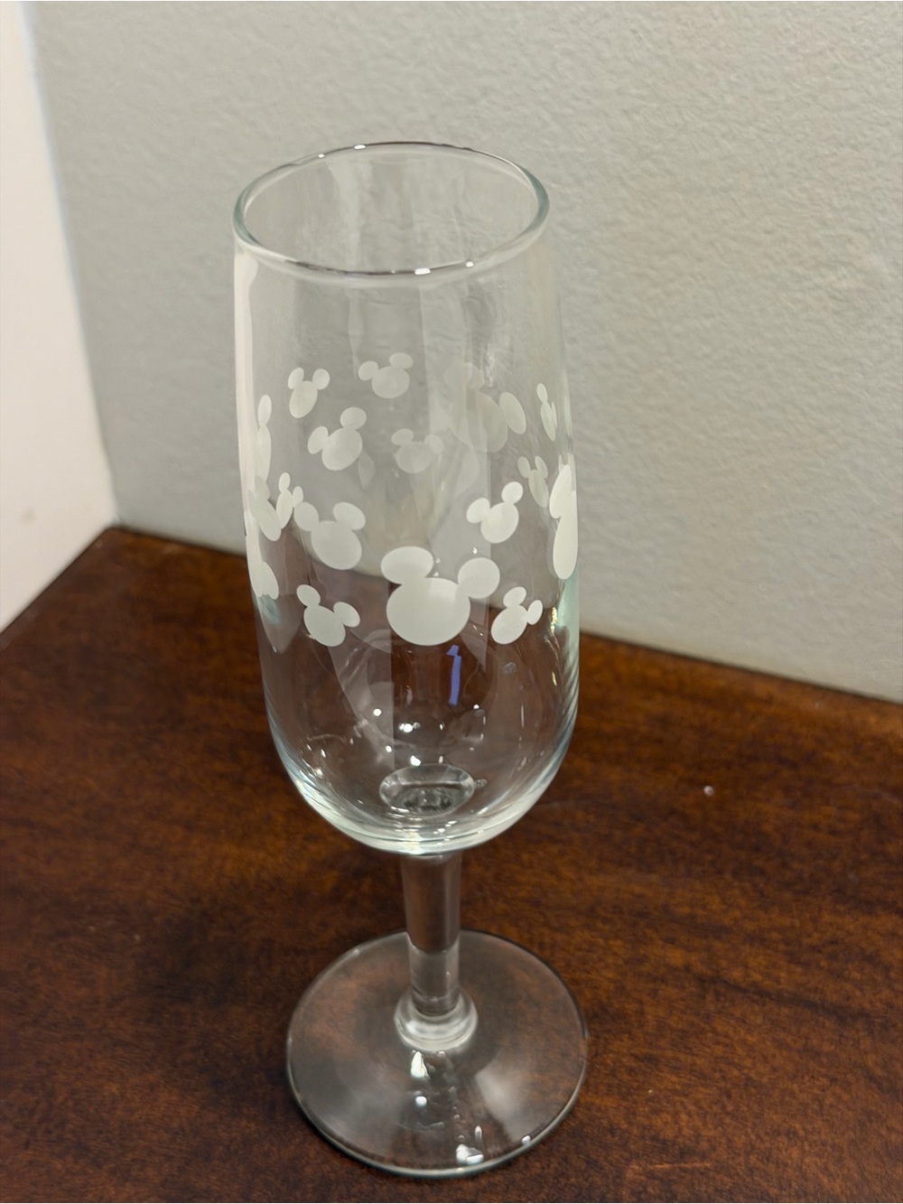 Clear Mickey Mouse Etched Champagne Flute - White Design